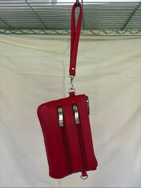 Classic Red Wristlet Clutch with Double Zippers